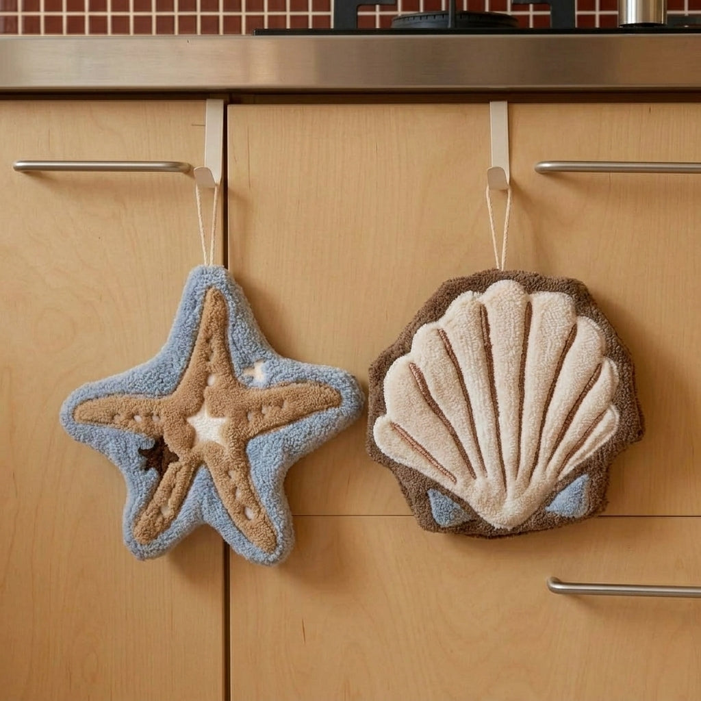 Starfish Shell Hanging Coral Hand Towel Thick Absorbent Kitchen Cloth