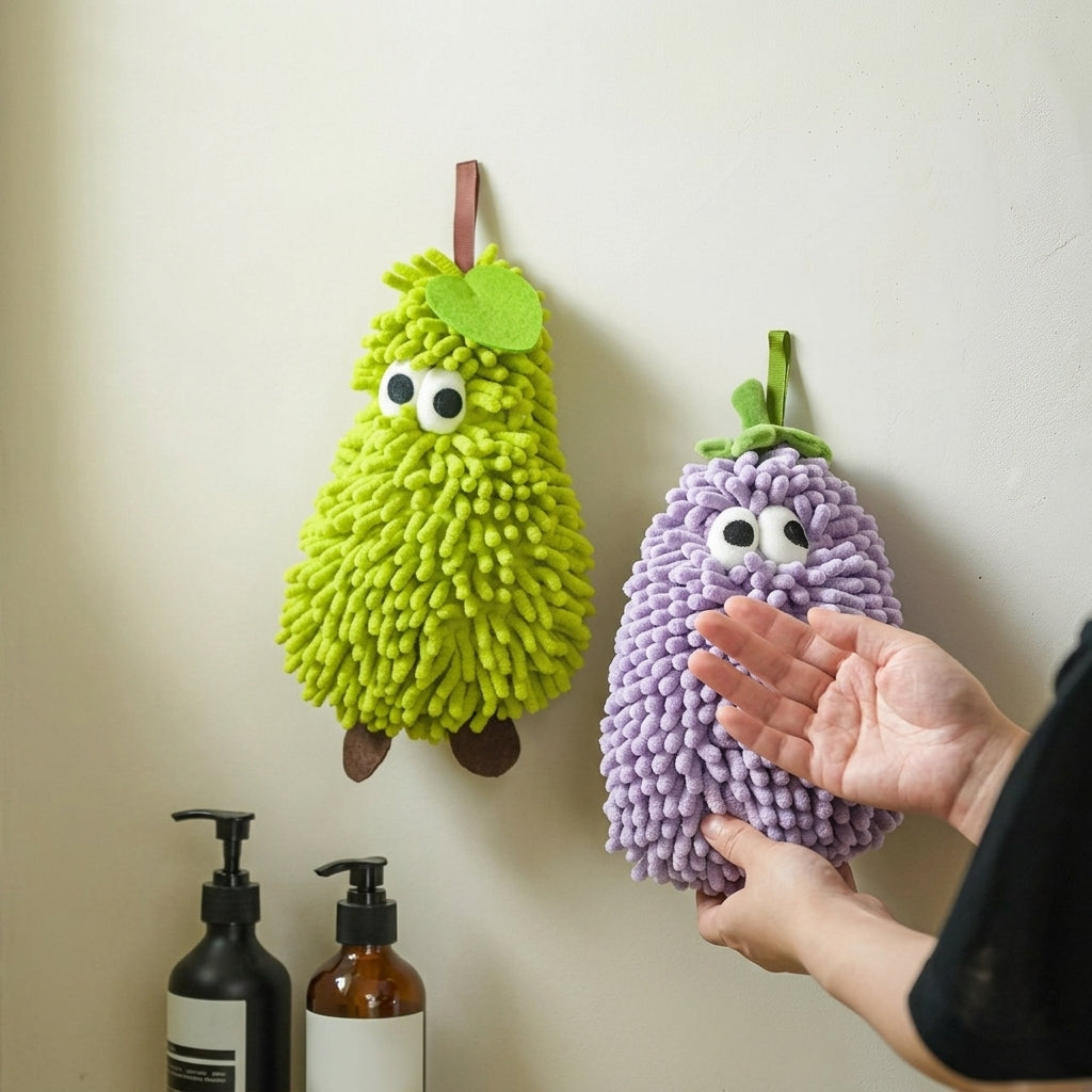 Eggplant Purple Cartoon Hanging Hand Towel Quick Dry Absorbent Bathroom