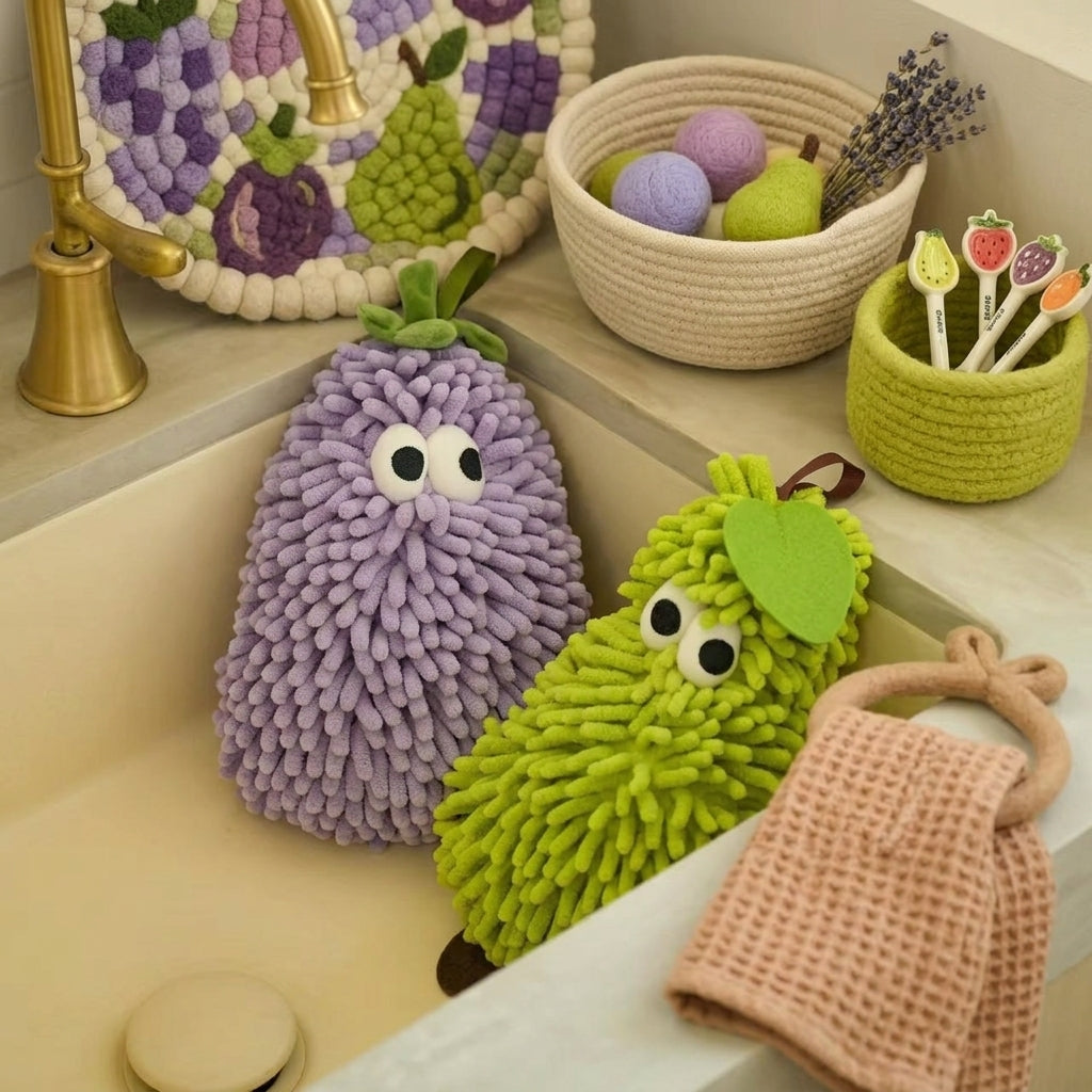 Eggplant Purple Cartoon Hanging Hand Towel Quick Dry Absorbent Bathroom