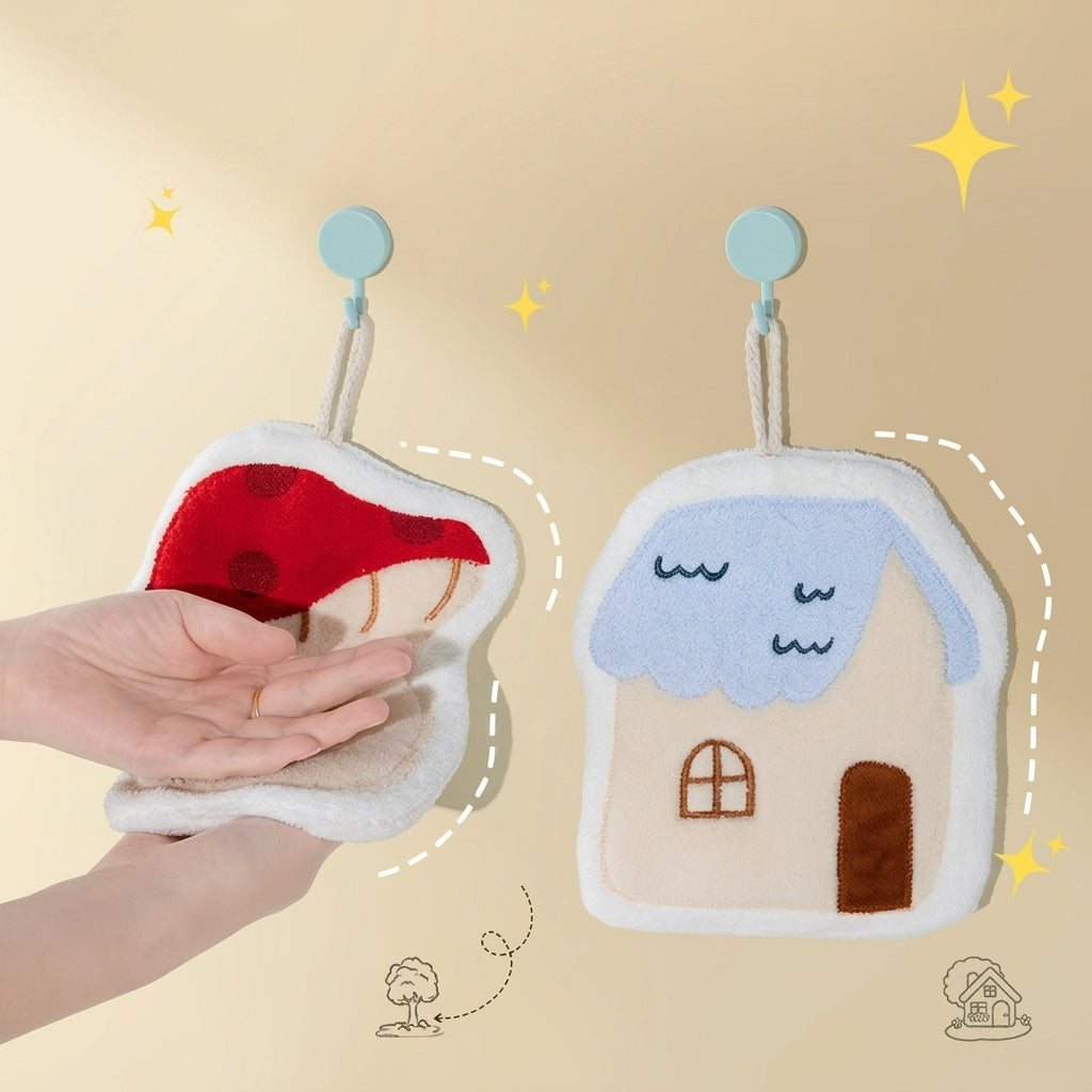 Cute Plush Hanging Hand Towel Thick Absorbent Bathroom Kitchen Cloth