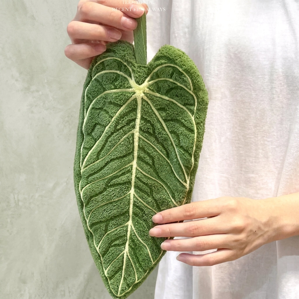 Leaf Pattern Hanging Thick Towel Lint Free Bathroom Kitchen Hand Rag